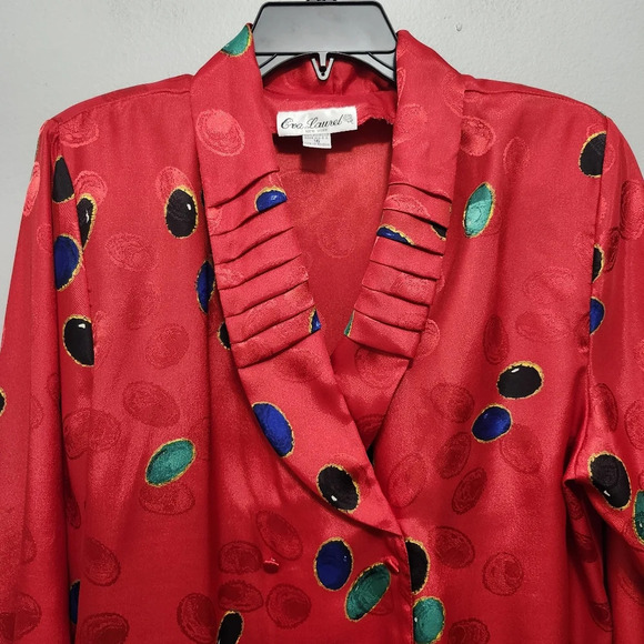 Eva laurel women's blouse top size 16 red vintage multicolor satin - Picture 2 of 7